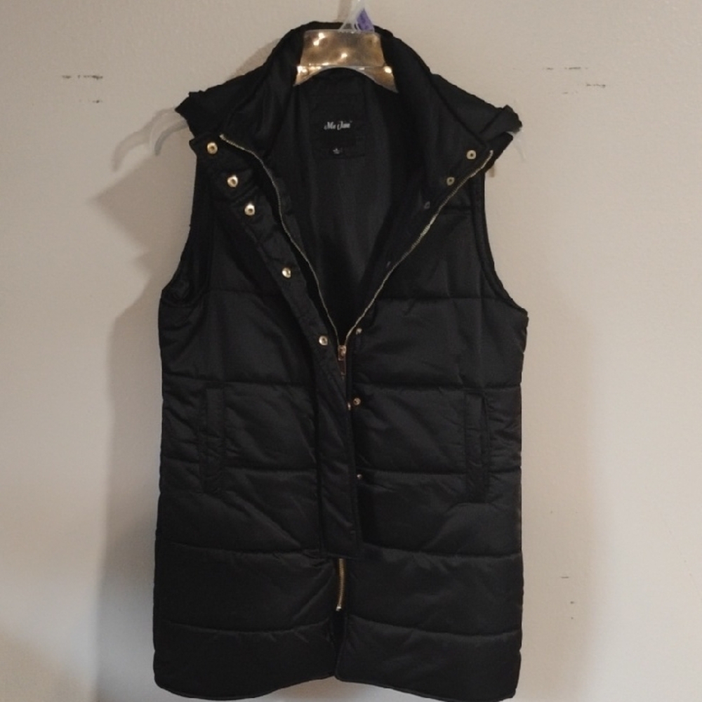 Me Jane Black Quilted Vest with Gold Details